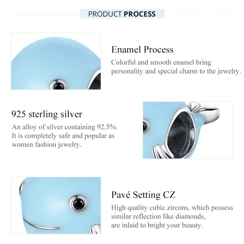 (slika za) Srebrni obesek Mali modri kit v stilu Pandora - BSC250 - Ogled 7