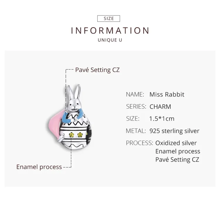Srebrni obesek Miss Rabbit v stilu Pandora - SCC1754