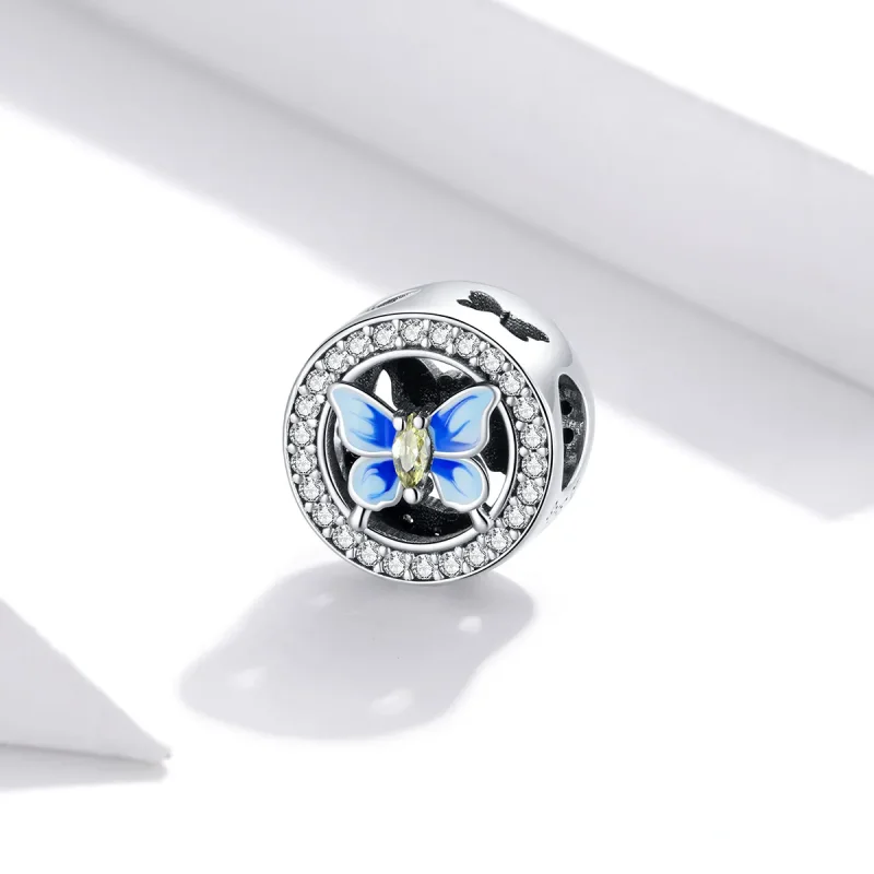 (slika za) Srebrni obesek s pisanimi metulji v stilu Pandora - SCC1682 - Ogled 2