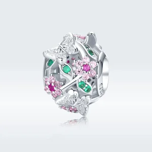 (slika za) Srebrni obesek s plešočimi metulji v stilu Pandora - BSC116