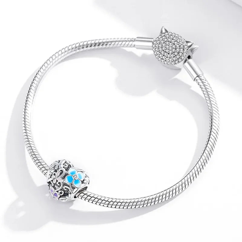 (slika za) Srebrni obesek z rožami in metulji v stilu Pandora - SCC1836 - Ogled 3