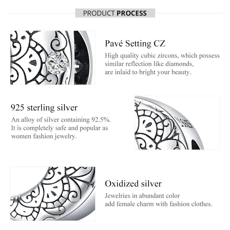 (slika za) Srebrni obesek z vinsko trto in luno v stilu Pandora - SCC1604 - Ogled 7