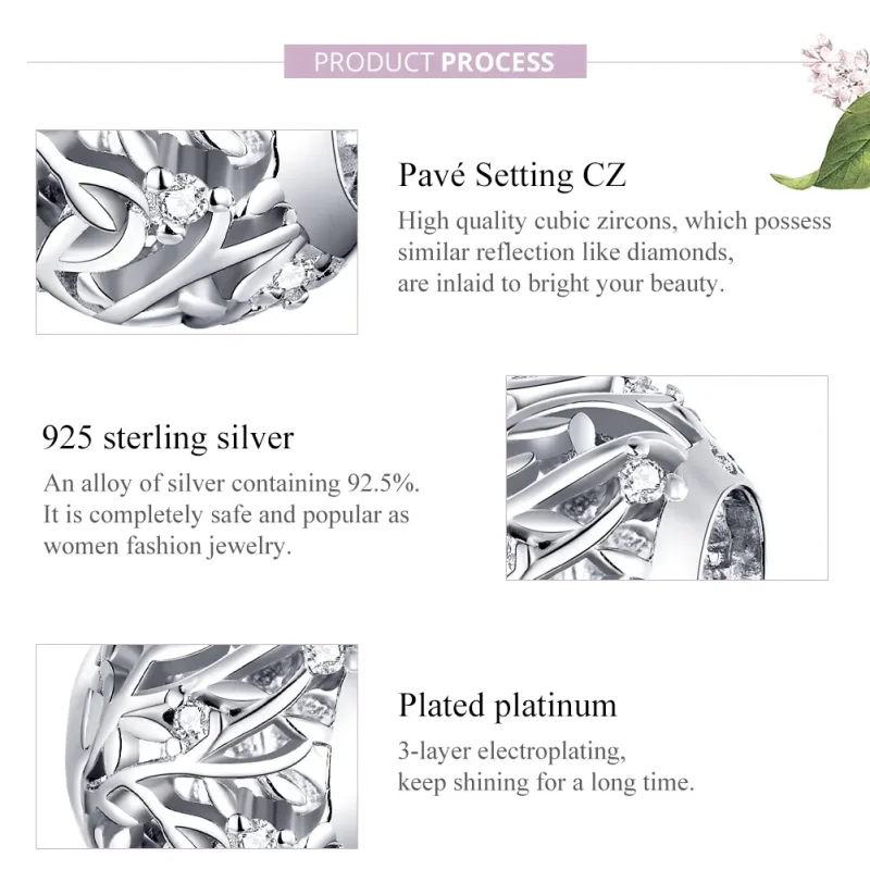 (slika za) Srebrni obesek z vinsko trto v stilu Pandora - BSC256 - Ogled 8