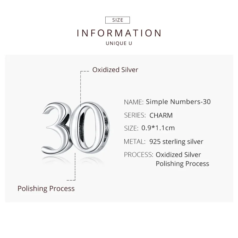 (slika za) Srebrni obesek za 30. rojstni dan v stilu Pandora - SCC1622 - Ogled 8