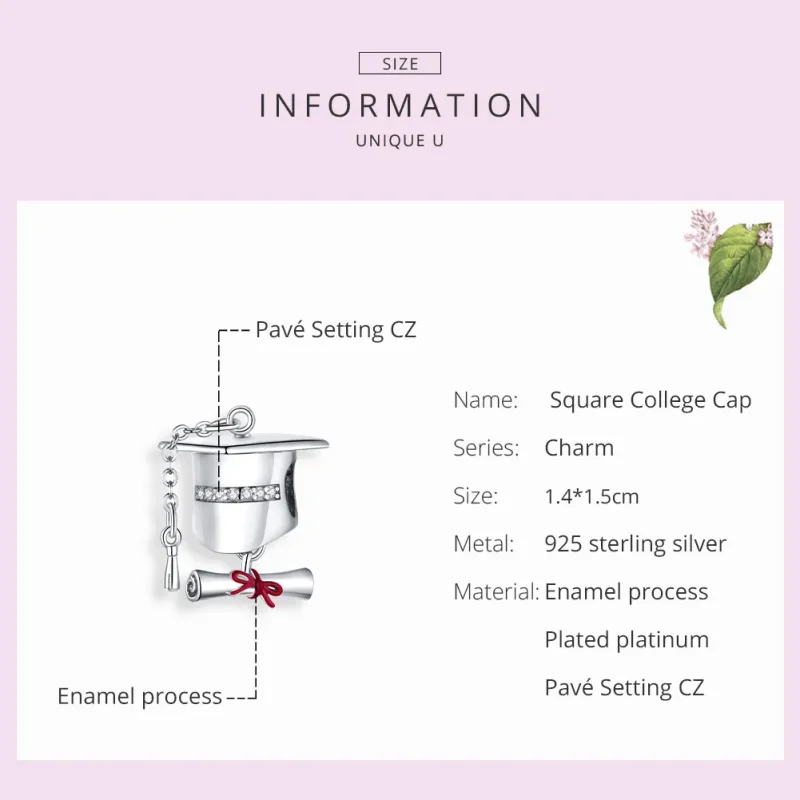 (slika za) Srebrni obesek za diplomsko kapo v stilu Pandora - BSC357 - Ogled 7