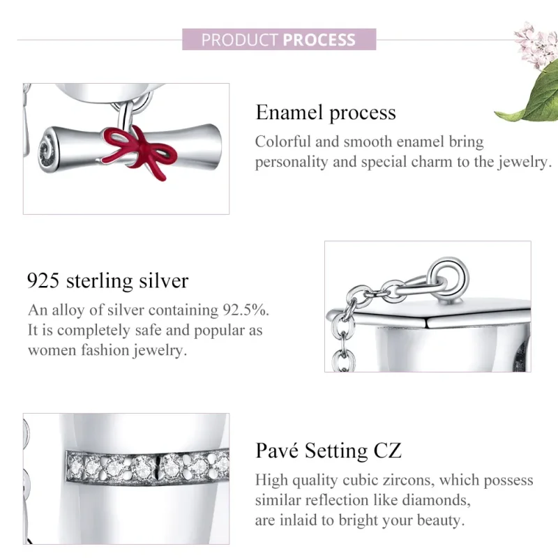 (slika za) Srebrni obesek za diplomsko kapo v stilu Pandora - BSC357 - Ogled 8