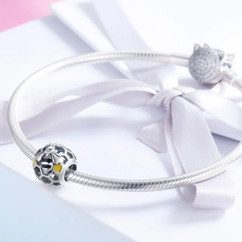 (slika za) Srebrni obesek za čebelji panj v stilu Pandora - SCC779 - Ogled 3