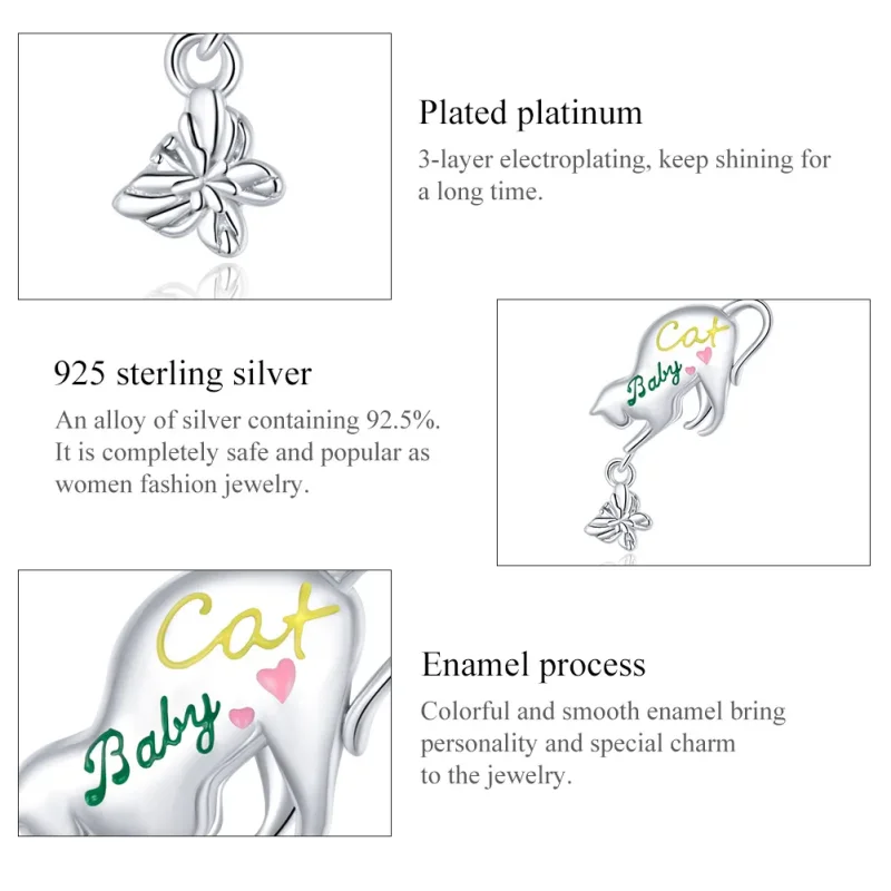 (slika za) Srebrni obesek za poredne mačke v stilu Pandora - SCC1678 - Ogled 7