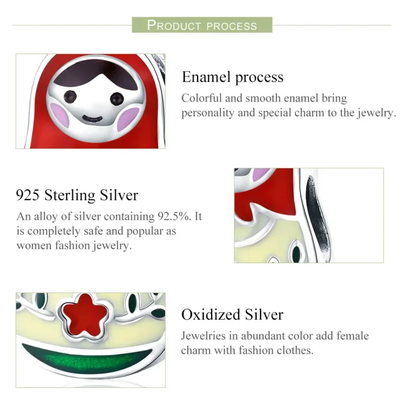 (slika za) Srebrni obesek za ruske punčke v stilu Pandora - SCC1086 - Ogled 4