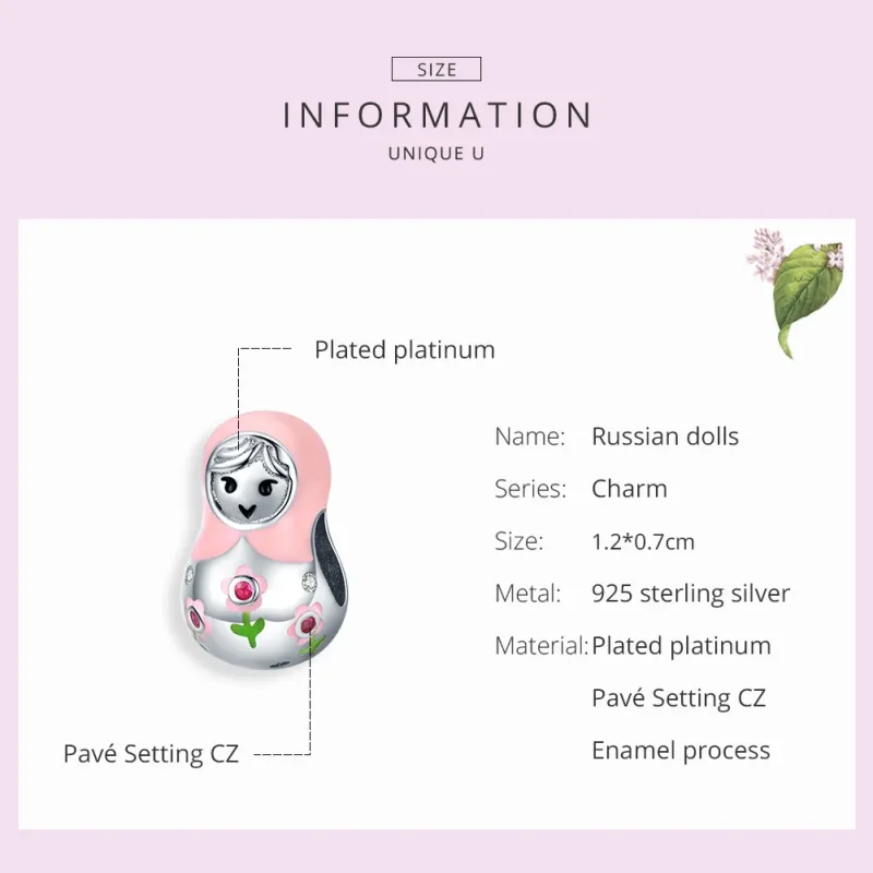 (slika za) Srebrni obesek za ruske punčke v stilu Pandora - SCC1435 - Ogled 7