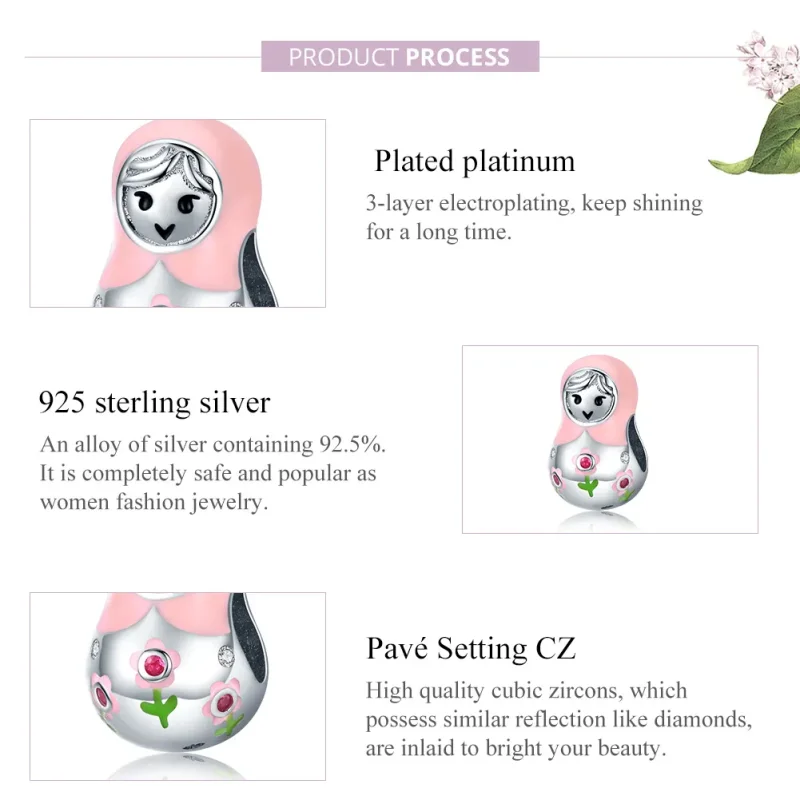 (slika za) Srebrni obesek za ruske punčke v stilu Pandora - SCC1435 - Ogled 8