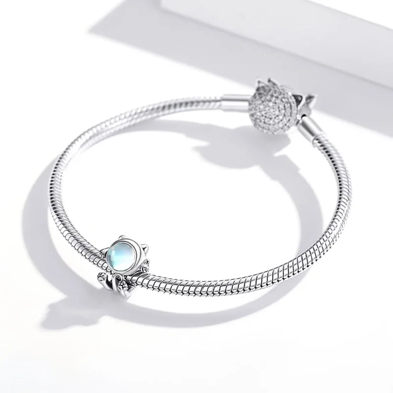 (slika za) Srebrni obesek za vesoljsko mačko v stilu Pandora - SCC1697 - Ogled 3