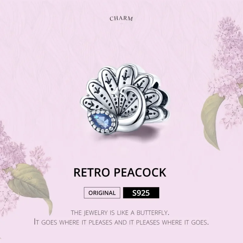 (slika za) Srebrni retro pav obesek v stilu Pandora - SCC1558 - Ogled 6