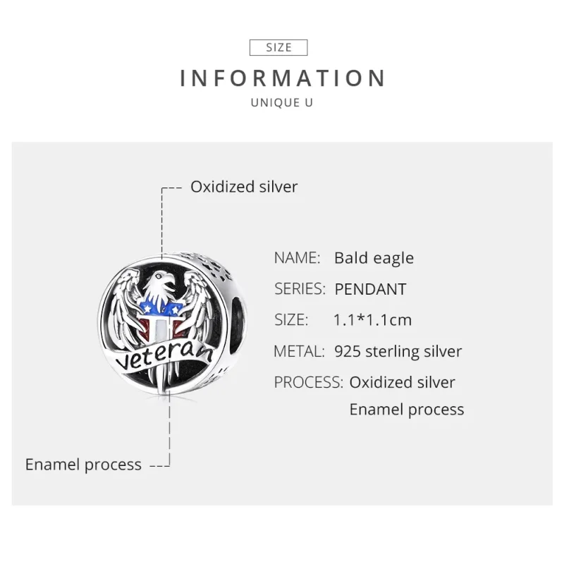 (slika za) Srebrni veteranski obesek v stilu Pandora - SCC1885 - Ogled 7