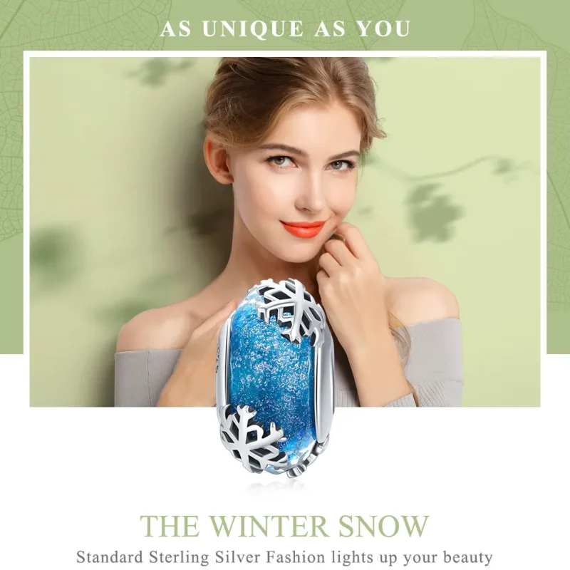 (slika za) Srebrni zimski obesek z zamrznjenimi snežinkami v stilu Pandora - SCC862 - Ogled 6