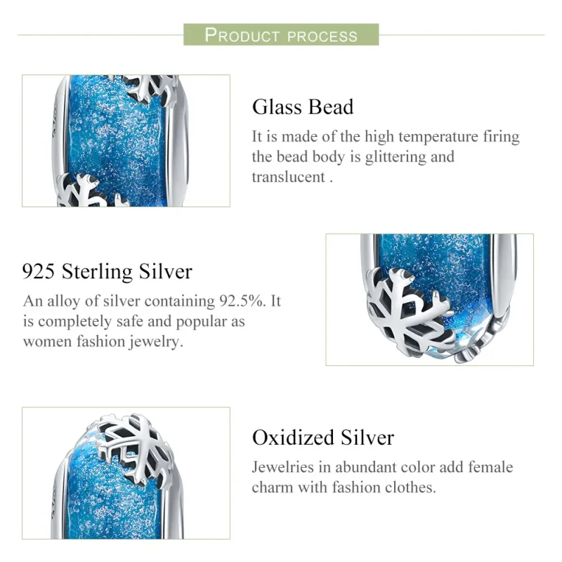 (slika za) Srebrni zimski obesek z zamrznjenimi snežinkami v stilu Pandora - SCC862 - Ogled 7