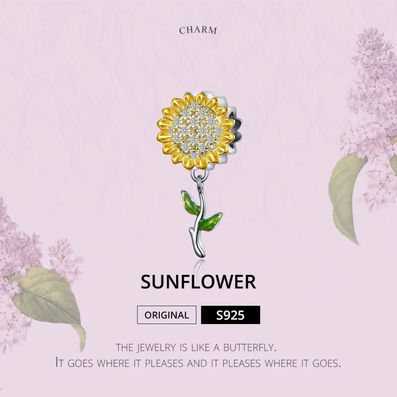 (slika za) Viseča sončnica v slogu Pandora, srebrna in pozlačena - SCC1211 - Ogled 2