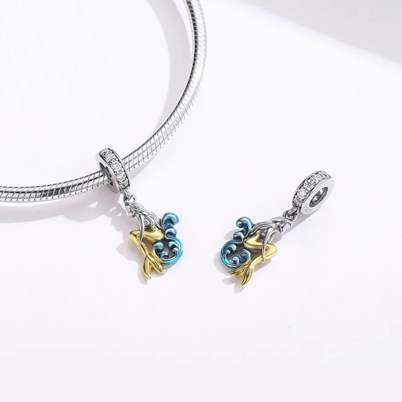 (slika za) Viseča viseča čakajoča sirena v stilu Pandora, srebrna in pozlačena - SCC1166 - Ogled 4