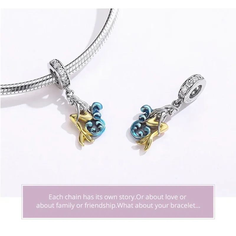 (slika za) Viseča viseča čakajoča sirena v stilu Pandora, srebrna in pozlačena - SCC1166 - Ogled 5