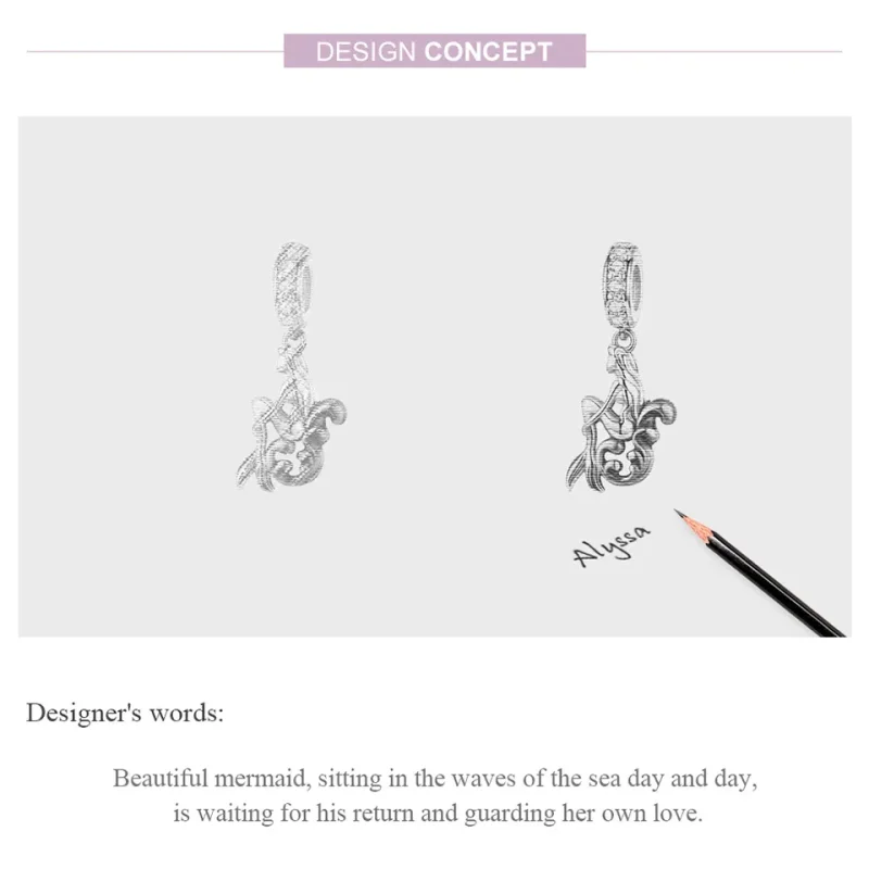 (slika za) Viseča viseča čakajoča sirena v stilu Pandora, srebrna in pozlačena - SCC1166 - Ogled 6