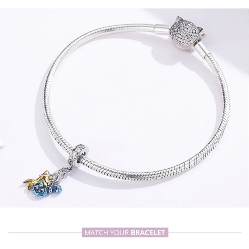 (slika za) Viseča viseča čakajoča sirena v stilu Pandora, srebrna in pozlačena - SCC1166 - Ogled 7