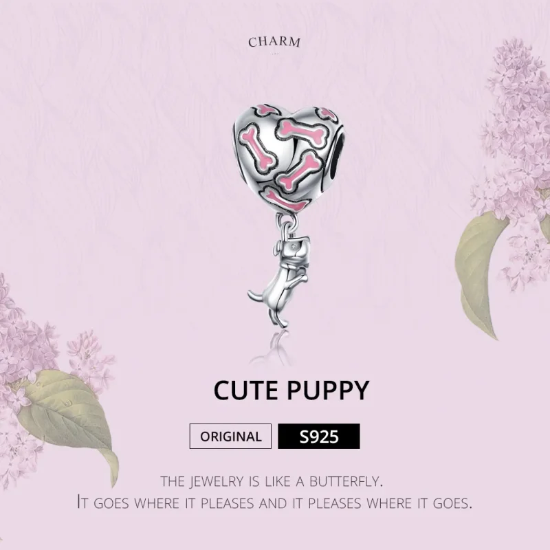 (slika za) Viseči obesek s srebrnim srčkanim kužkom v slogu Pandora - SCC1199 - Ogled 2