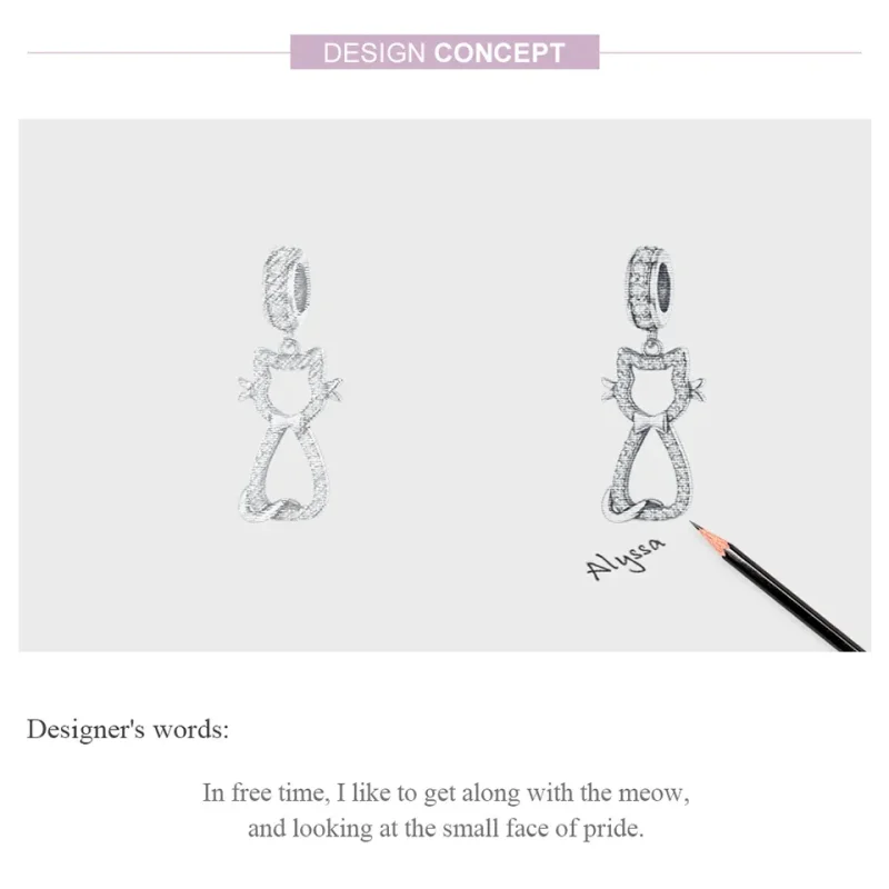 (slika za) Viseči srebrni ljubki mačji slog Pandora - SCC1162 - Ogled 5
