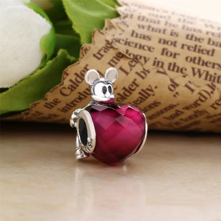 Obesek PANDORA Disney, Mickey Love Heart Charm - 797168NFR