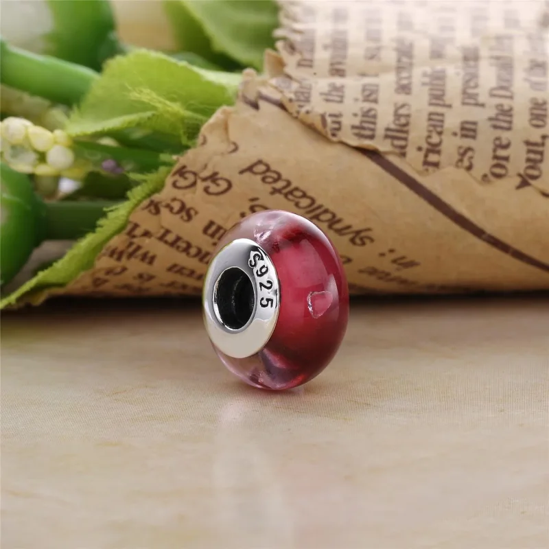 (slika za) Obesek PANDORA Pink Hearts, Murano Glass Pink CZ - 791632PCZ - Ogled 2