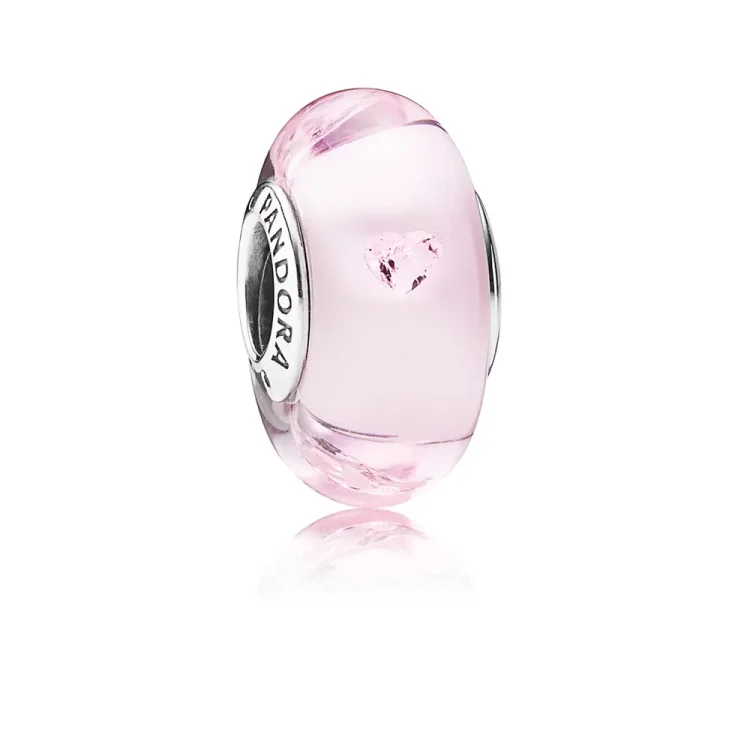 Obesek PANDORA Pink Hearts, Murano Glass Pink CZ - 791632PCZ