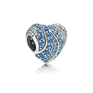(slika za) PANDORA Aqua Heart Charm, Aqua London Blue Crystals Clear CZ - 797015NABMX