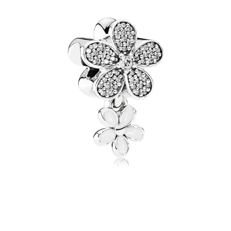 (slika za) PANDORA Dazzling Daisy Duo White Enamel Clear CZ viseči obesek - 792098CZ - Slika izdelka