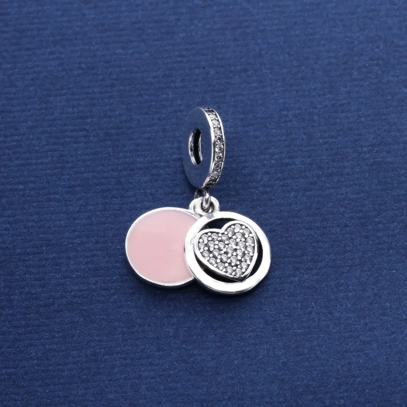 (slika za) PANDORA Devoted Heart, Pink Enamel Clear CZ viseči obesek - 792149EN24 - Ogled 2
