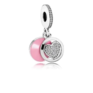 (slika za) PANDORA Devoted Heart, Pink Enamel Clear CZ viseči obesek - 792149EN24