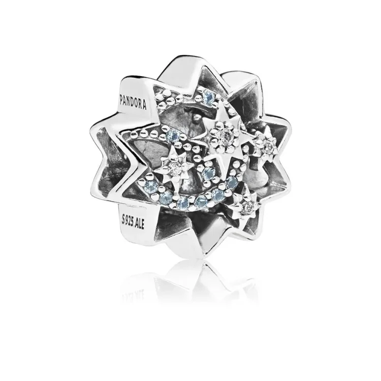PANDORA Disney, Obesek When You Wish Upon A Star, svetlo modri emajli in kristali - 797490NBL