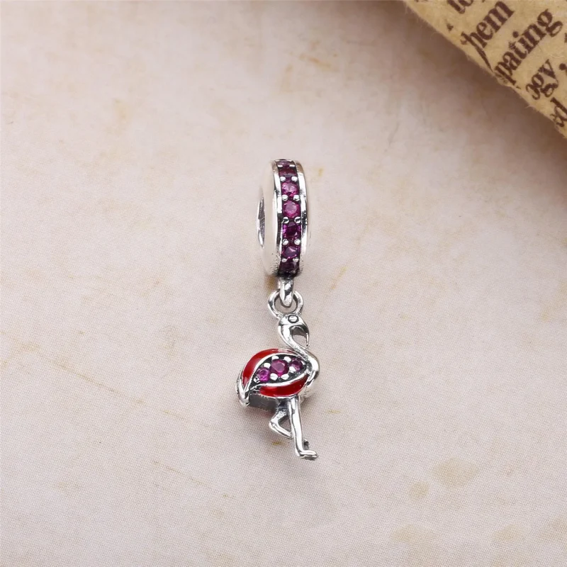 (slika za) PANDORA Flamingo Viseči, Fancy Pink CZ Orange Enamel - 791294CZS - Ogled 2