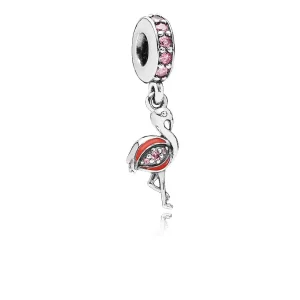(slika za) PANDORA Flamingo Viseči, Fancy Pink CZ Orange Enamel - 791294CZS