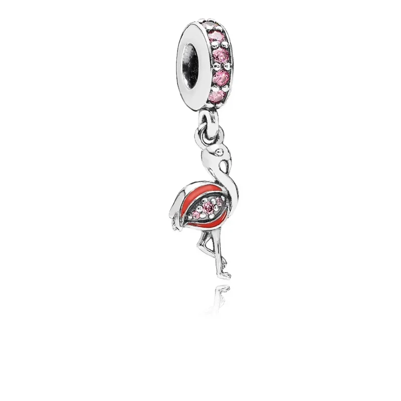 (slika za) PANDORA Flamingo Viseči, Fancy Pink CZ Orange Enamel - 791294CZS - Slika izdelka