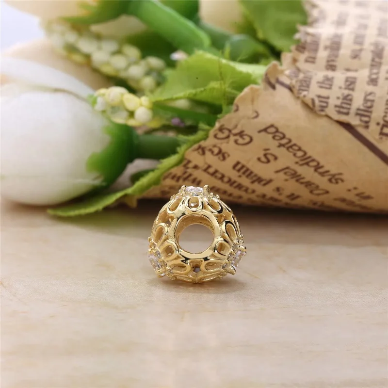 (slika za) PANDORA Floral Brilliance Charm, prozorno CZ 14K zlato - 750836CZ - Ogled 4