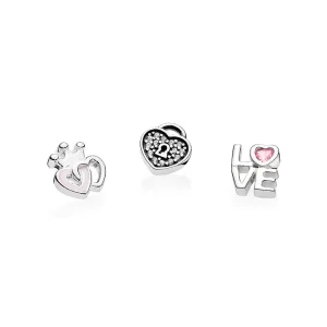 (slika za) PANDORA Forever Hearts Petites, nežno roza emajl, roza & prozoren CZ - 792021PCZ