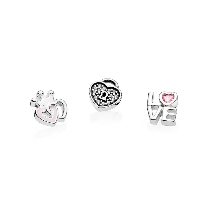 (slika za) PANDORA Forever Hearts Petites, nežno roza emajl, roza & prozoren CZ - 792021PCZ - Slika izdelka