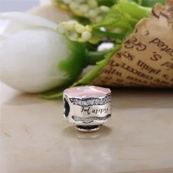 PANDORA Happy Birthday Cake mešani emajl prozoren CZ obesek - 792061ENMX