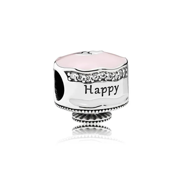 PANDORA Happy Birthday Cake mešani emajl prozoren CZ obesek - 792061ENMX