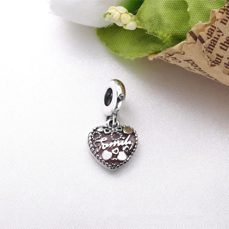 (slika za) PANDORA Love Makes A Family Viseč obesek, roza emajl in prozoren CZ - 796459EN28 - Ogled 2