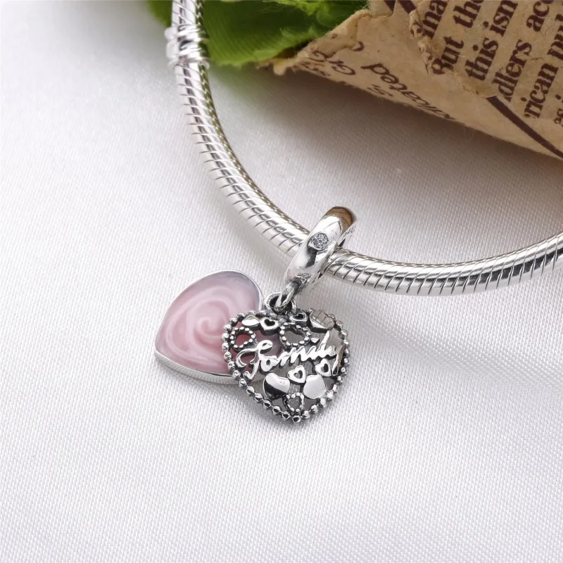 (slika za) PANDORA Love Makes A Family Viseč obesek, roza emajl in prozoren CZ - 796459EN28 - Ogled 3