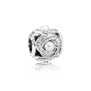 (slika za) PANDORA Luminous Love Knot Charm White Crystal Pearl Clear CZ Ch - 792105WCP