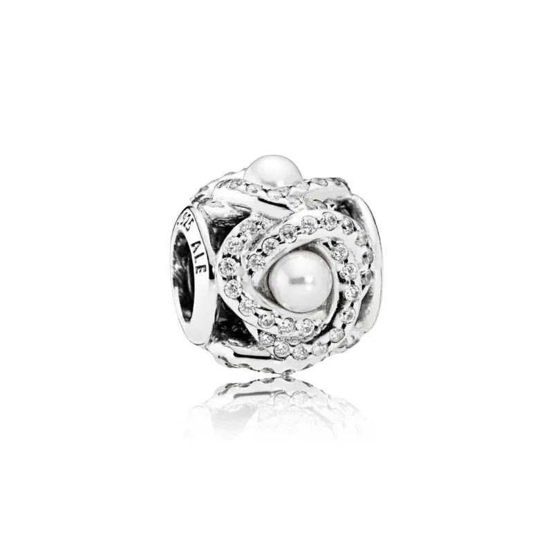 (slika za) PANDORA Luminous Love Knot Charm White Crystal Pearl Clear CZ Ch - 792105WCP - Slika izdelka
