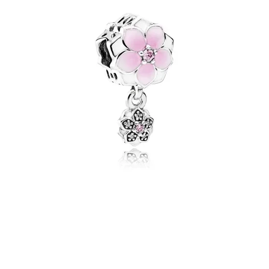 (slika za) PANDORA Magnolia Bloom Pale Cerise Enamel Pink Clear CZ Da Viseča - 792077PCZ