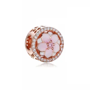 (slika za) PANDORA Magnolia Bloom Pale Cerise Enamel Pink CZ Charm - 792085PCZA
