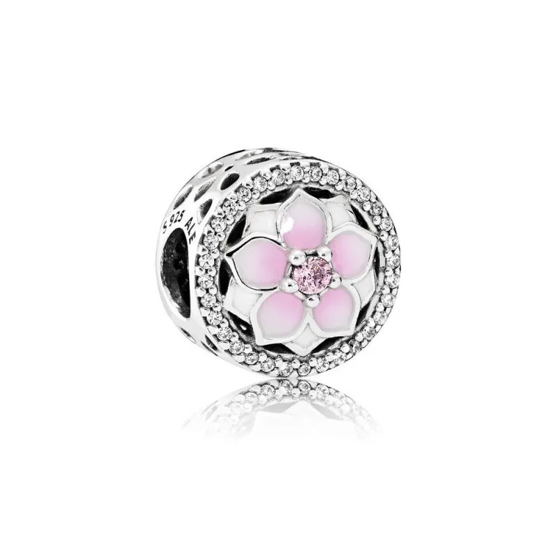 (slika za) PANDORA Magnolia Bloom Pale Cerise Enamel Pink CZ Charm - 792085PCZ - Slika izdelka